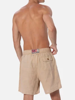 Herren Badeshorts aus beigem Leinen