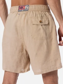 Herren Badeshorts aus beigem Leinen