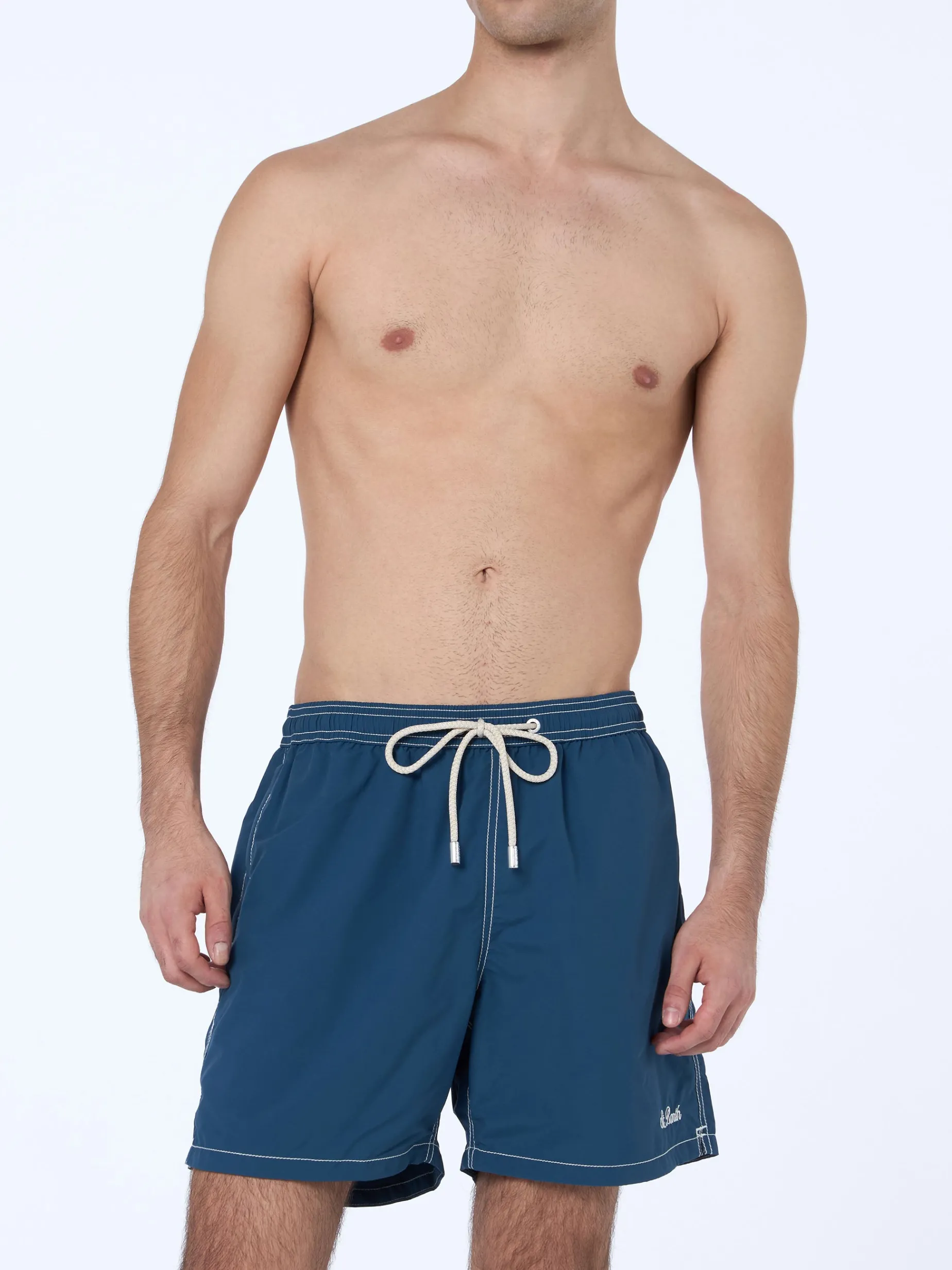 Herren himmelblaue mittellange Badeshorts Patmos