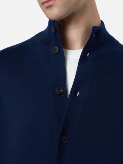 Herren Marineblau Cardigan Savile aus Merinowolle