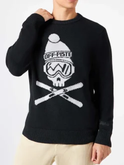 Herren schwarzer Pullover Off-Piste-Totenkopf