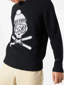 Herren schwarzer Pullover Off-Piste-Totenkopf