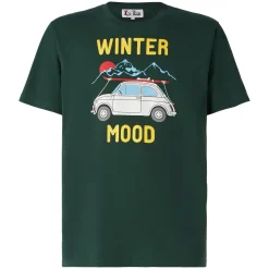 Herren waldgrünes T-Shirt mit Autoaufdruck | Fiat 500 Sonderedition