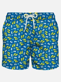 Herren-Badeshorts aus leichtem Stoff mit Schnorchelaufdruck