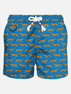 Herren-Badeshorts aus leichtem Stoff mit Leopardenmuster