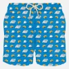 Herren-Badeshorts aus leichtem Stoff mit Zeitungs- und Croissant-Aufdruck