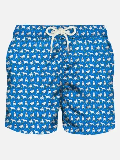 Herren-Badeshorts aus leichtem Stoff mit Bullterrier-Print