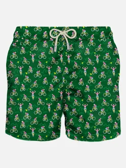 Herren-Badeshorts aus leichtem Stoff mit Radfahrer-Print