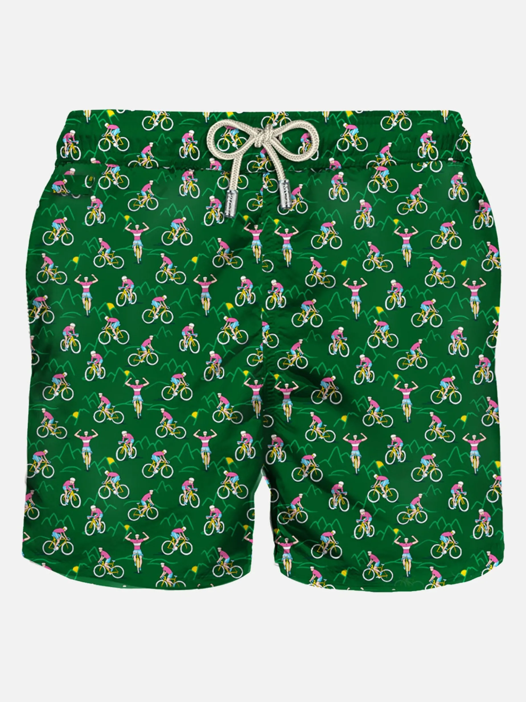 Herren-Badeshorts aus leichtem Stoff mit Radfahrer-Print