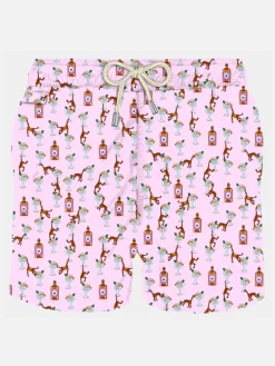 Herren-Badeshorts aus leichtem Stoff mit Gin- und Affen-Print