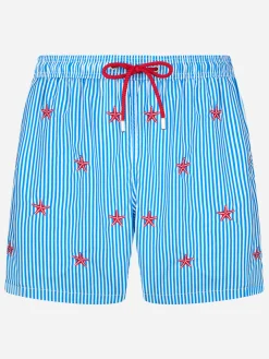 Herren-Badeshorts aus leichtem Stoff Lighting mit aufgestickten Seesternen