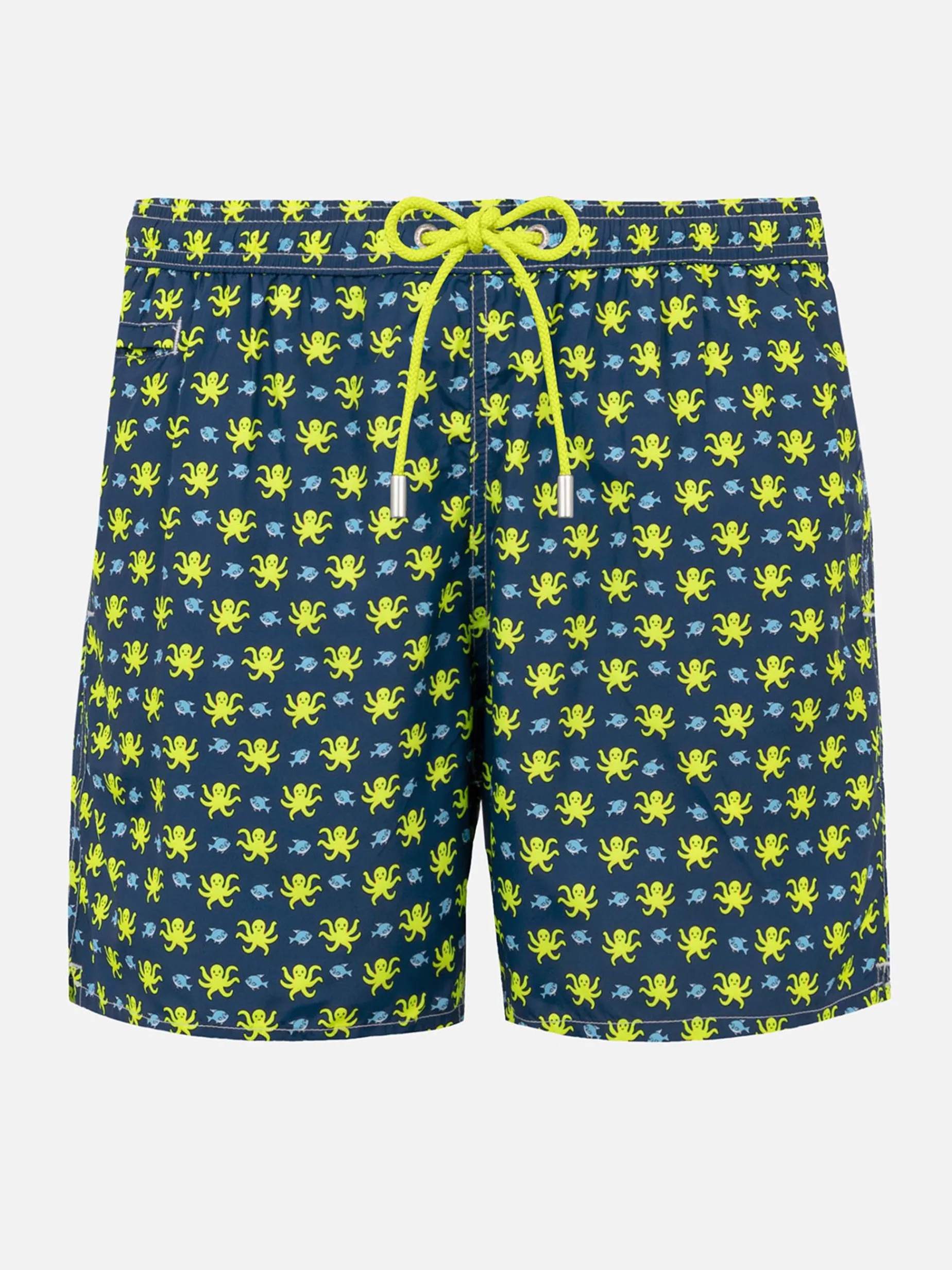 Herren-Badeshorts aus leichtem Stoff mit Fisch- und Oktopus-Print