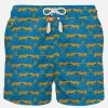 Herren-Badeshorts aus leichtem Stoff mit Wildkatzen-Print