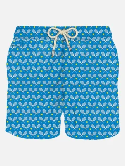 Herren-Badeshorts aus leichtem Stoff mit Schlägeraufdruck