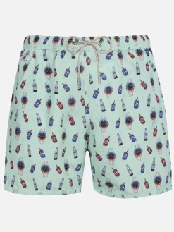 Herren-Badeshorts aus leichtem Stoff Lighting Micro Fantasy mit Uhren- und Getränkeaufdruck