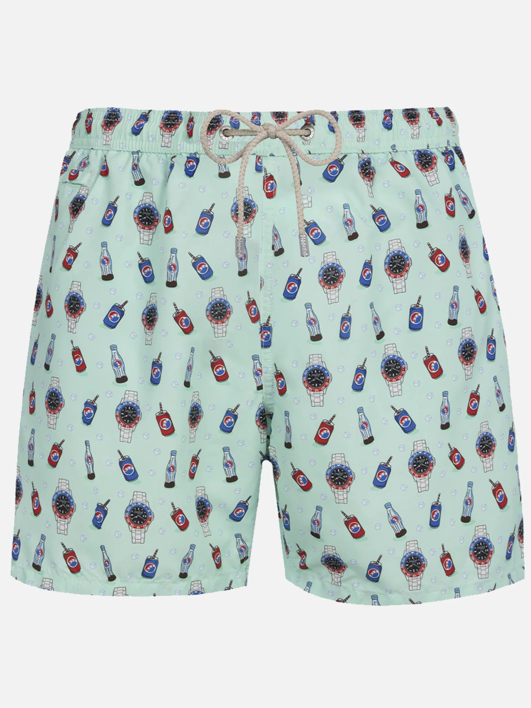 Herren-Badeshorts aus leichtem Stoff Lighting Micro Fantasy mit Uhren- und Getränkeaufdruck