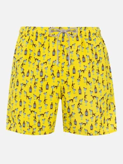 Herren-Badeshorts aus leichtem Stoff Lighting Micro Fantasy mit Gin- und Affen-Print