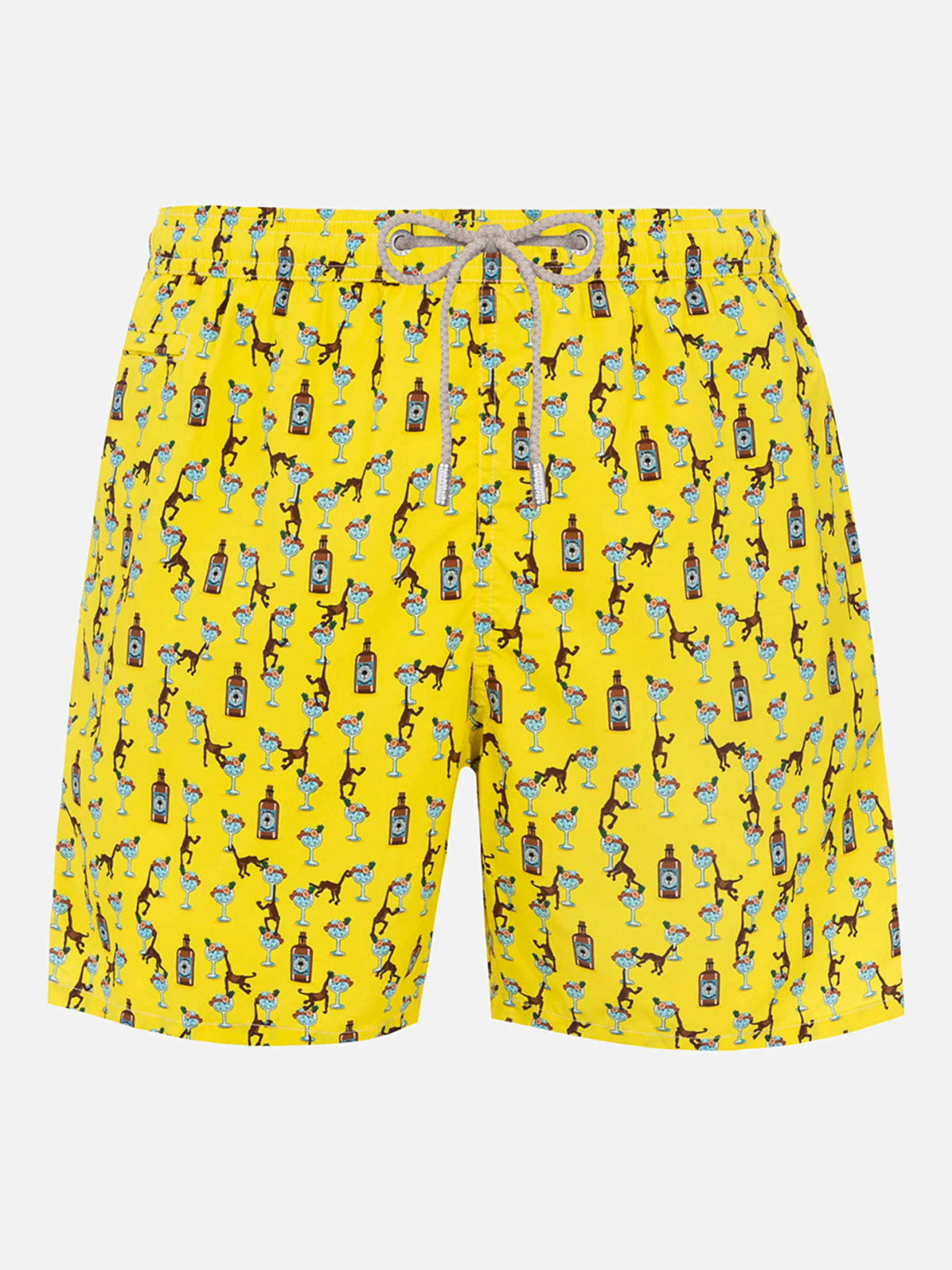 Herren-Badeshorts aus leichtem Stoff Lighting Micro Fantasy mit Gin- und Affen-Print