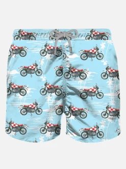 Herren-Badeshorts aus leichtem Stoff mit Motorrad-Aufdruck