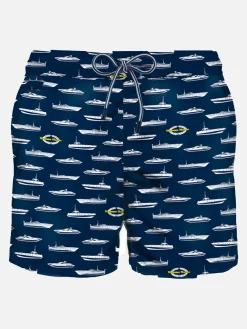 Herren-Badeshorts aus leichtem Stoff mit Yacht-Print