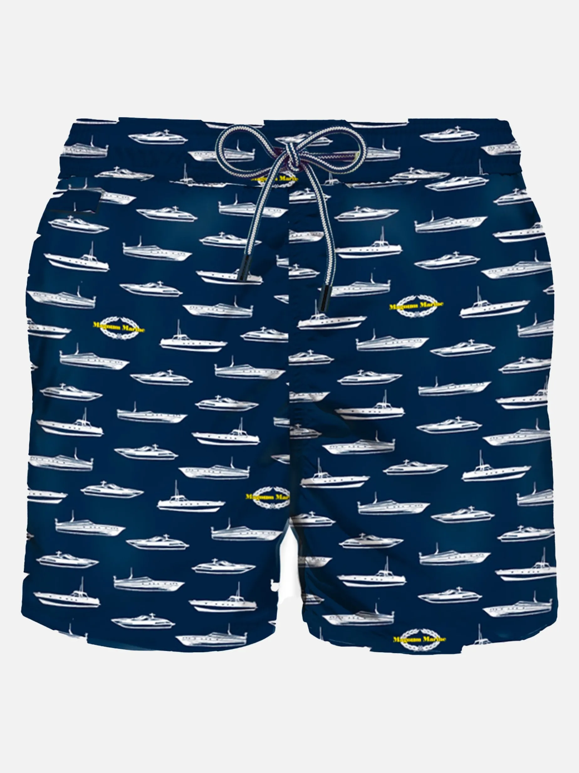 Herren-Badeshorts aus leichtem Stoff mit Yacht-Print
