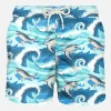 Herren-Badeshorts aus leichtem Stoff mit Hai-Print