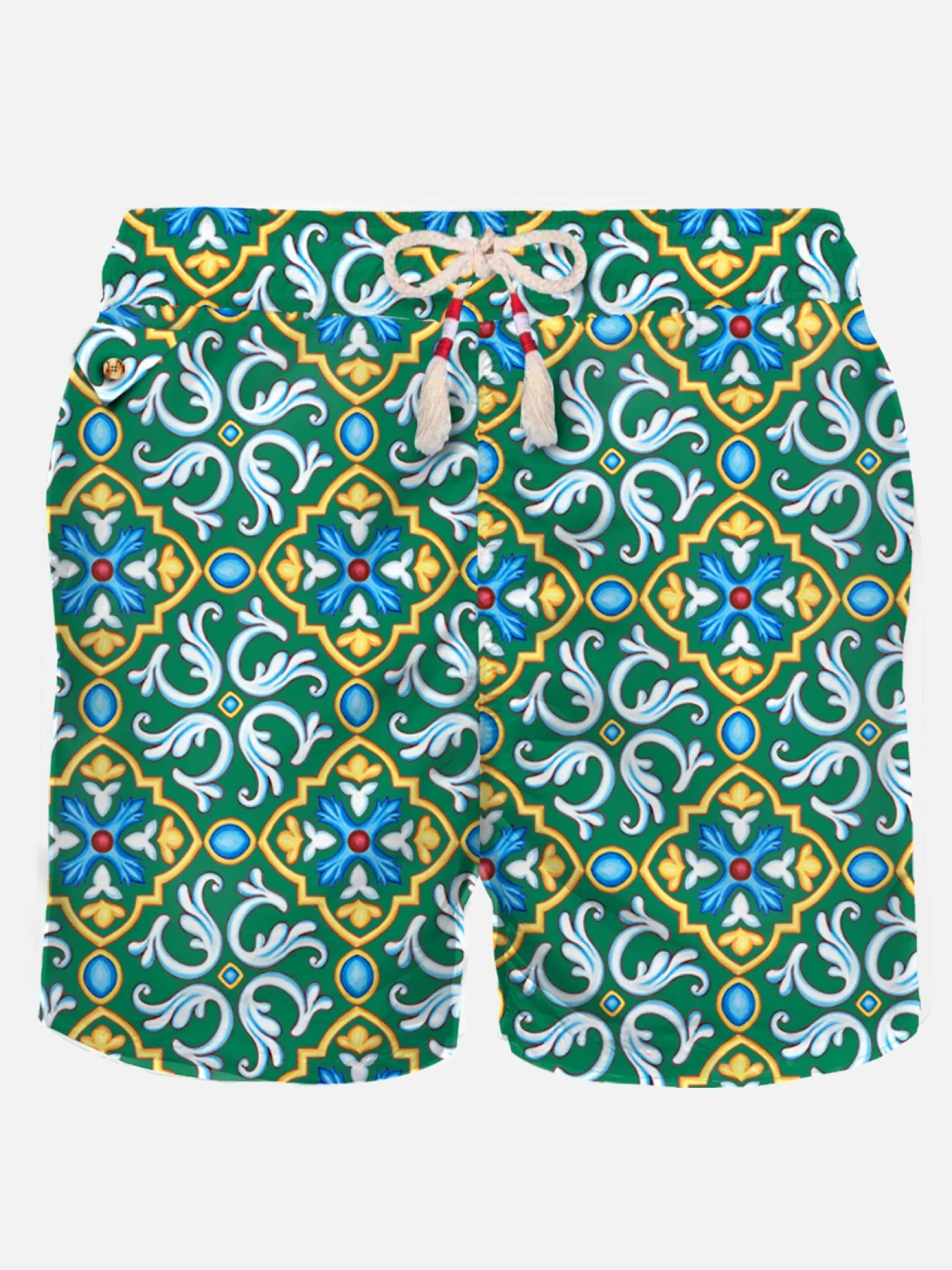 Herren-Badeshorts aus leichtem Stoff mit Majolika-Print