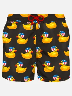 Herren-Badeshorts aus leichtem Stoff, Biker-Design, Ducky
