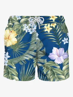 Herren-Badeshorts aus leichtem Stoff mit tropischem Aufdruck