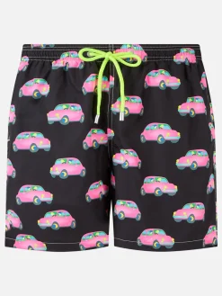 Herren-Badeshorts aus leichtem Stoff mit Autos-Aufdruck | MARCO LODOLA SONDERAUSGABE