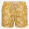 Herren-Badeshorts aus leichtem Stoff mit ockerfarbenem Paisley-Print