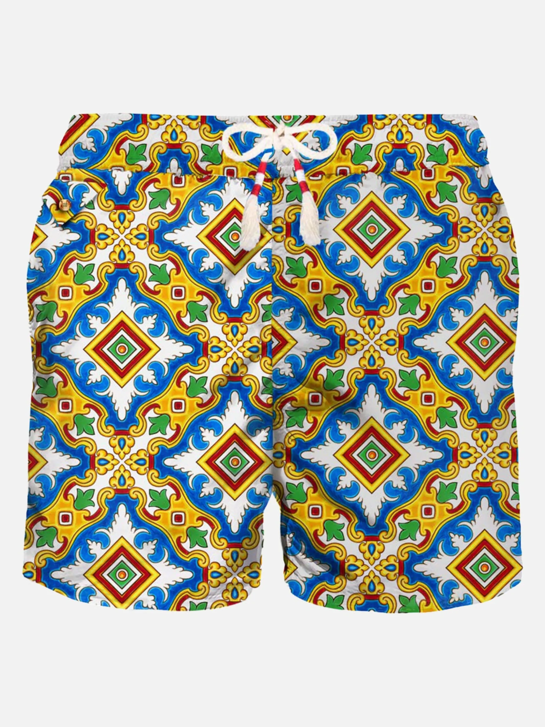 Herren-Badeshorts aus leichtem Stoff mit Majolika-Print