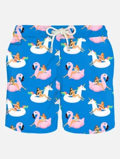 Herren-Badeshorts aus leichtem Stoff mit Sommermädchen-Print