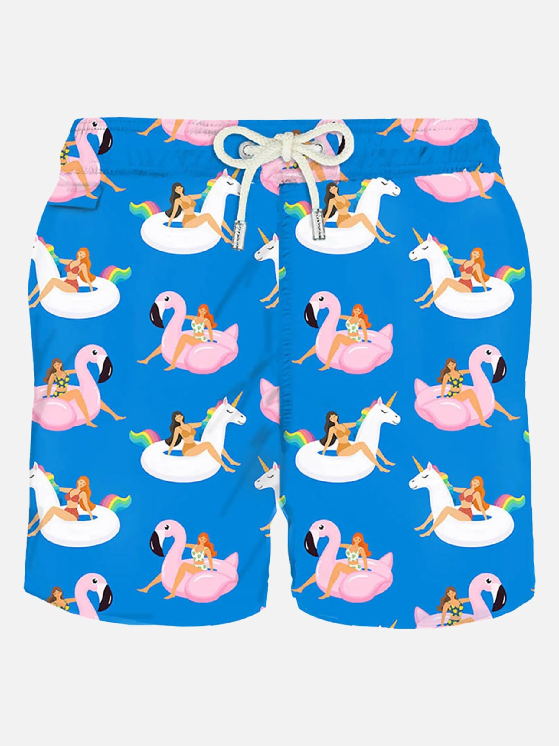 Herren-Badeshorts aus leichtem Stoff mit Sommermädchen-Print