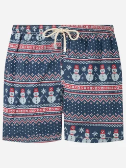 Herren-Badeshorts aus leichtem Stoff mit Schneemann-Print