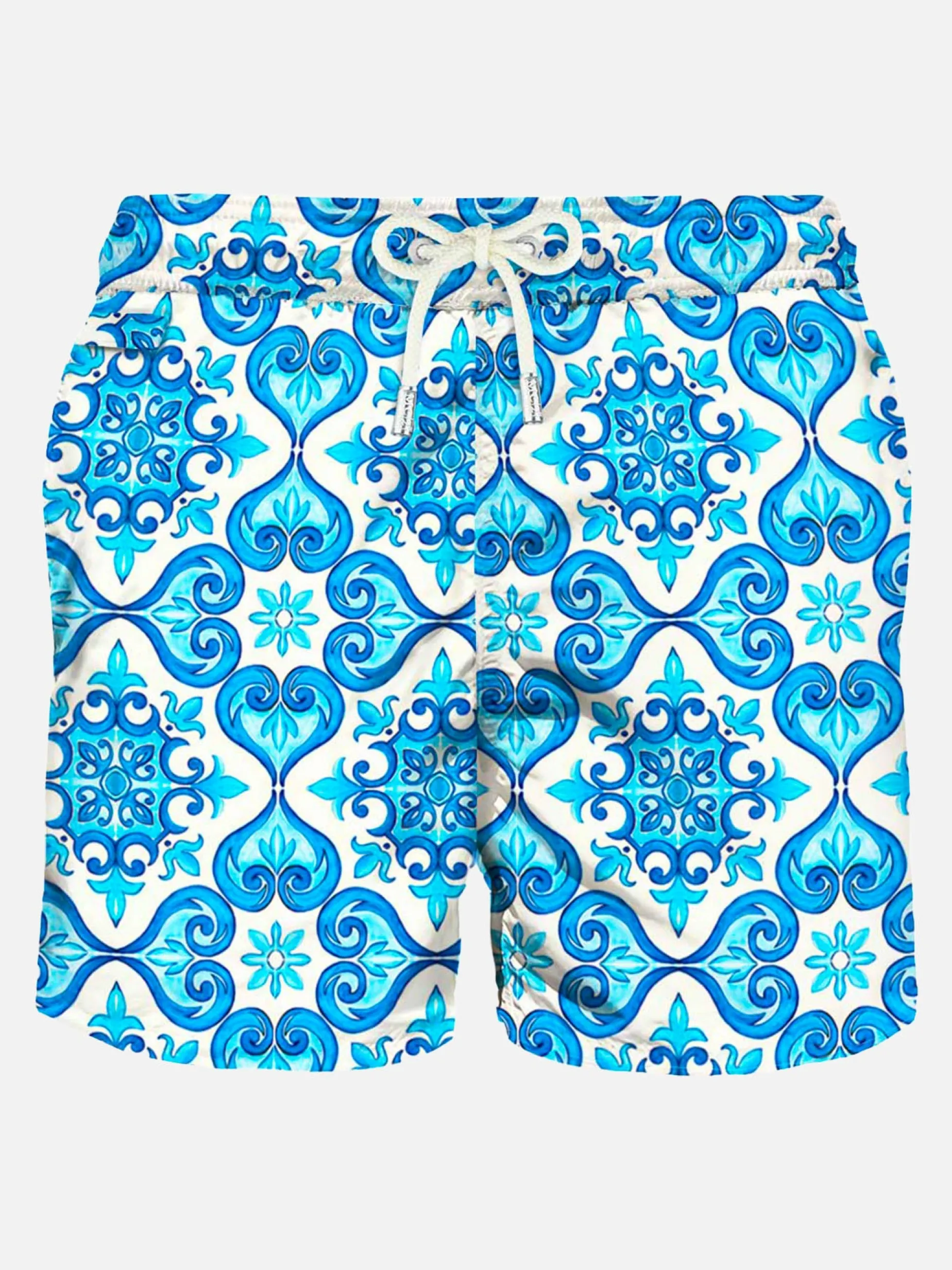 Herren-Badeshorts aus leichtem Stoff mit Majolika-Print