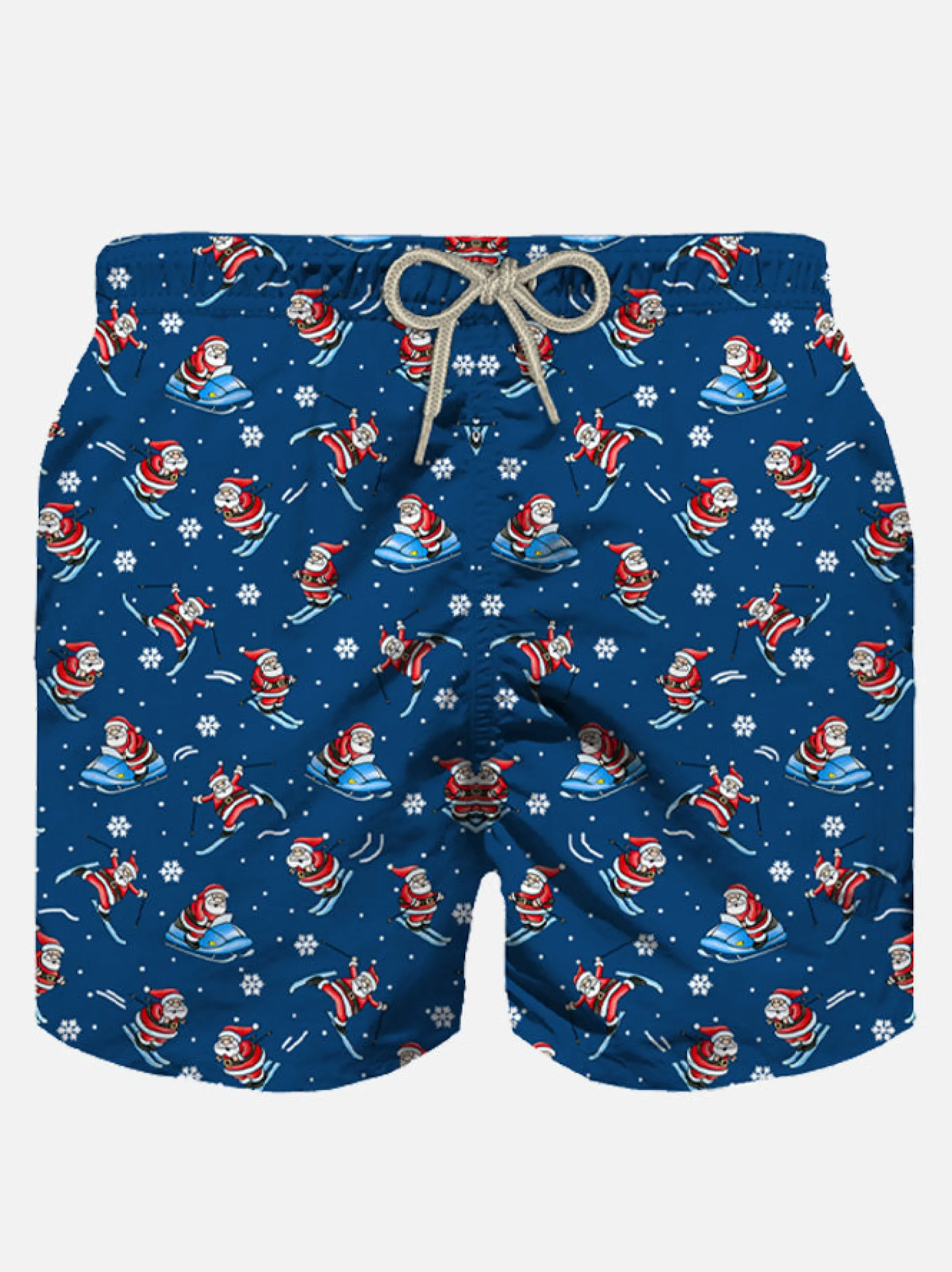 Herren-Badeshorts aus leichtem Stoff mit Happy Santa Claus-Aufdruck