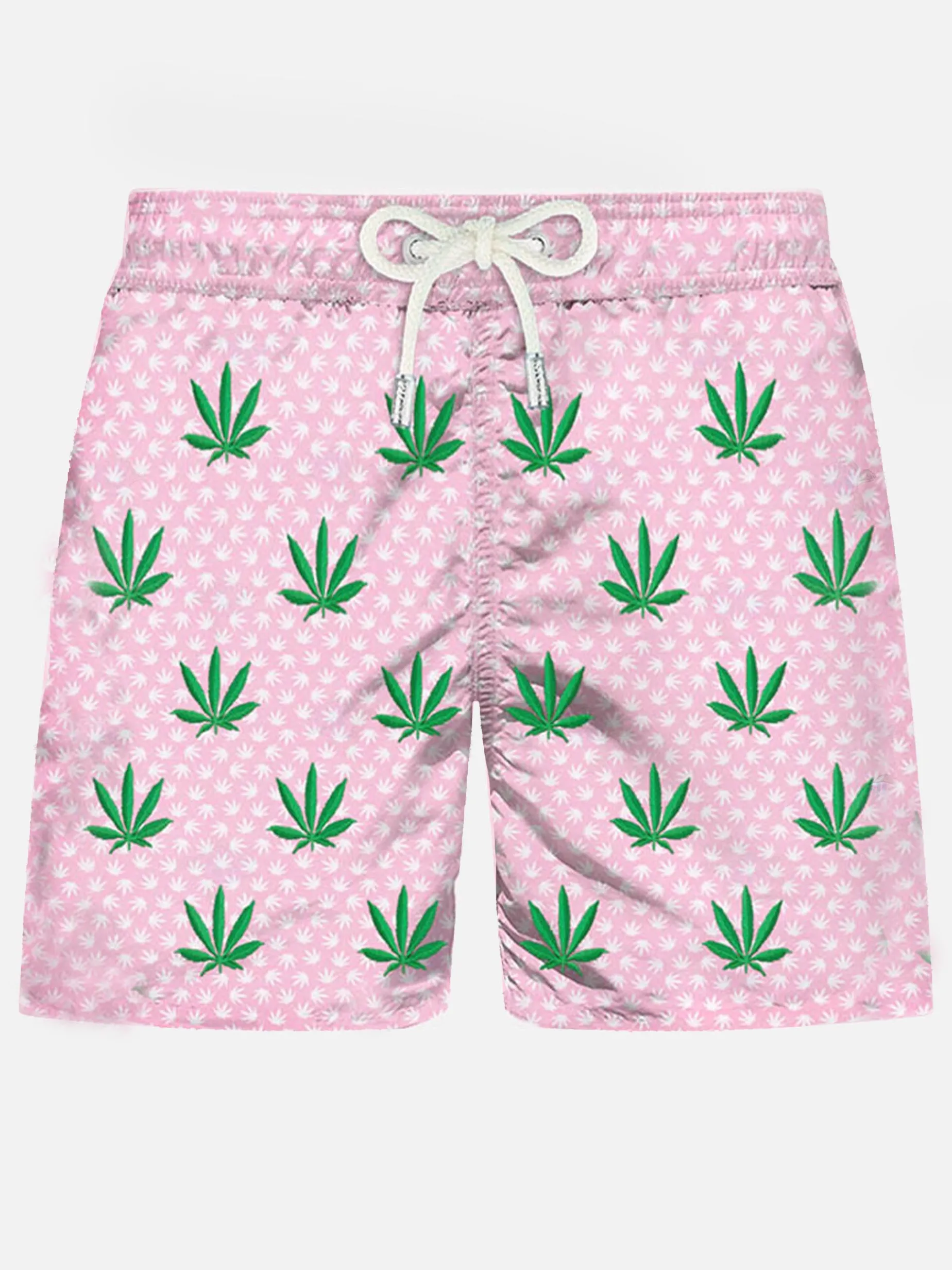 Herren-Badeshorts aus leichtem Stoff mit aufgestickten Blättern