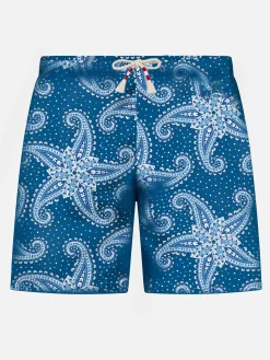 Herren-Badeshorts aus leichtem Stoff mit blauem Paisley-Print