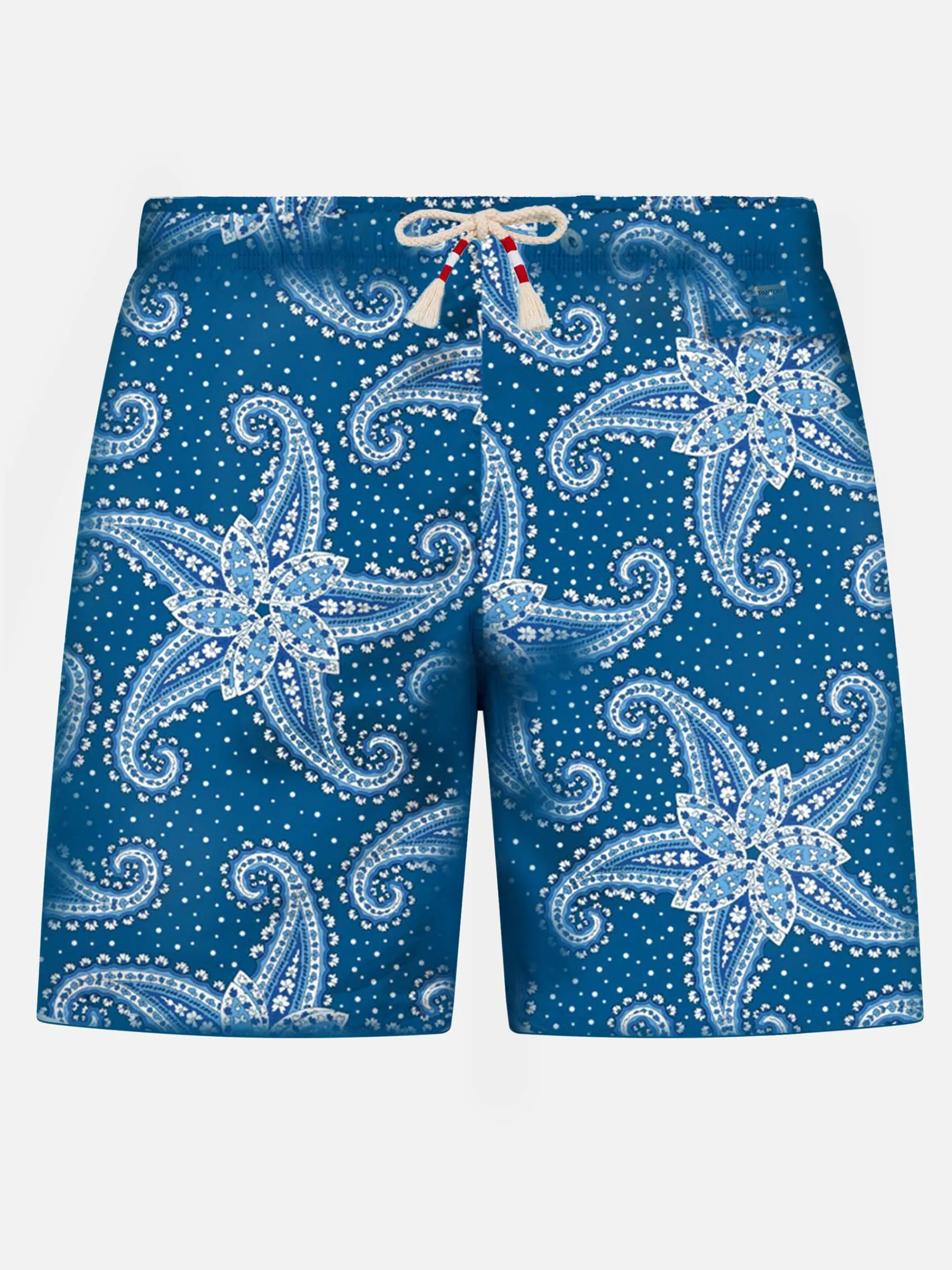 Herren-Badeshorts aus leichtem Stoff mit blauem Paisley-Print
