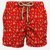 Herren-Badeshorts aus leichtem Stoff mit Flaschen- und Brillenaufdruck