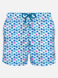 Herren-Badeshorts aus leichtem Stoff mit Seestern-Print