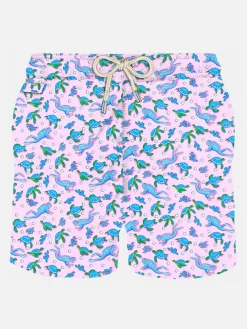 Herren-Badeshorts aus leichtem Stoff mit Schildkröten- und Taucher-Aufdruck