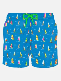 Herren-Badeshorts aus leichtem Stoff mit Windsurf-Print
