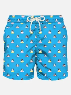 Herren-Badeshorts aus leichtem Stoff mit Hundeaufdruck