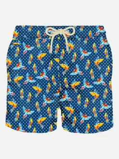 Herren-Badeshorts aus leichtem Stoff mit tropischem Birdies-Print