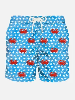Herren-Badeshorts aus leichtem Stoff mit aufgestickten Krabben