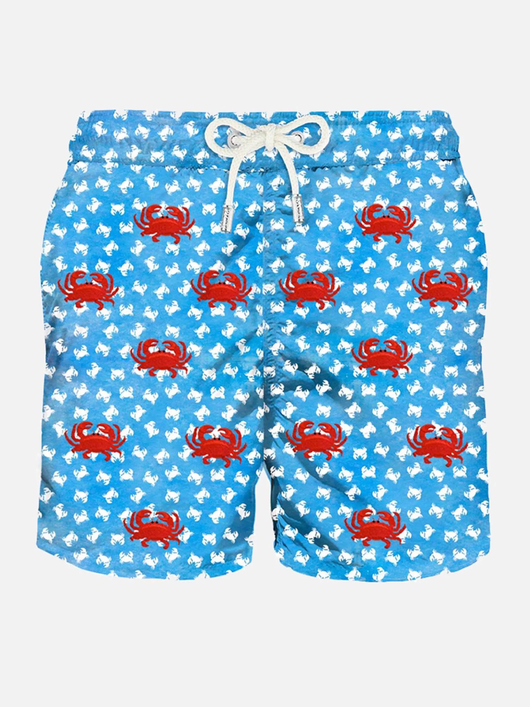 Herren-Badeshorts aus leichtem Stoff mit aufgestickten Krabben
