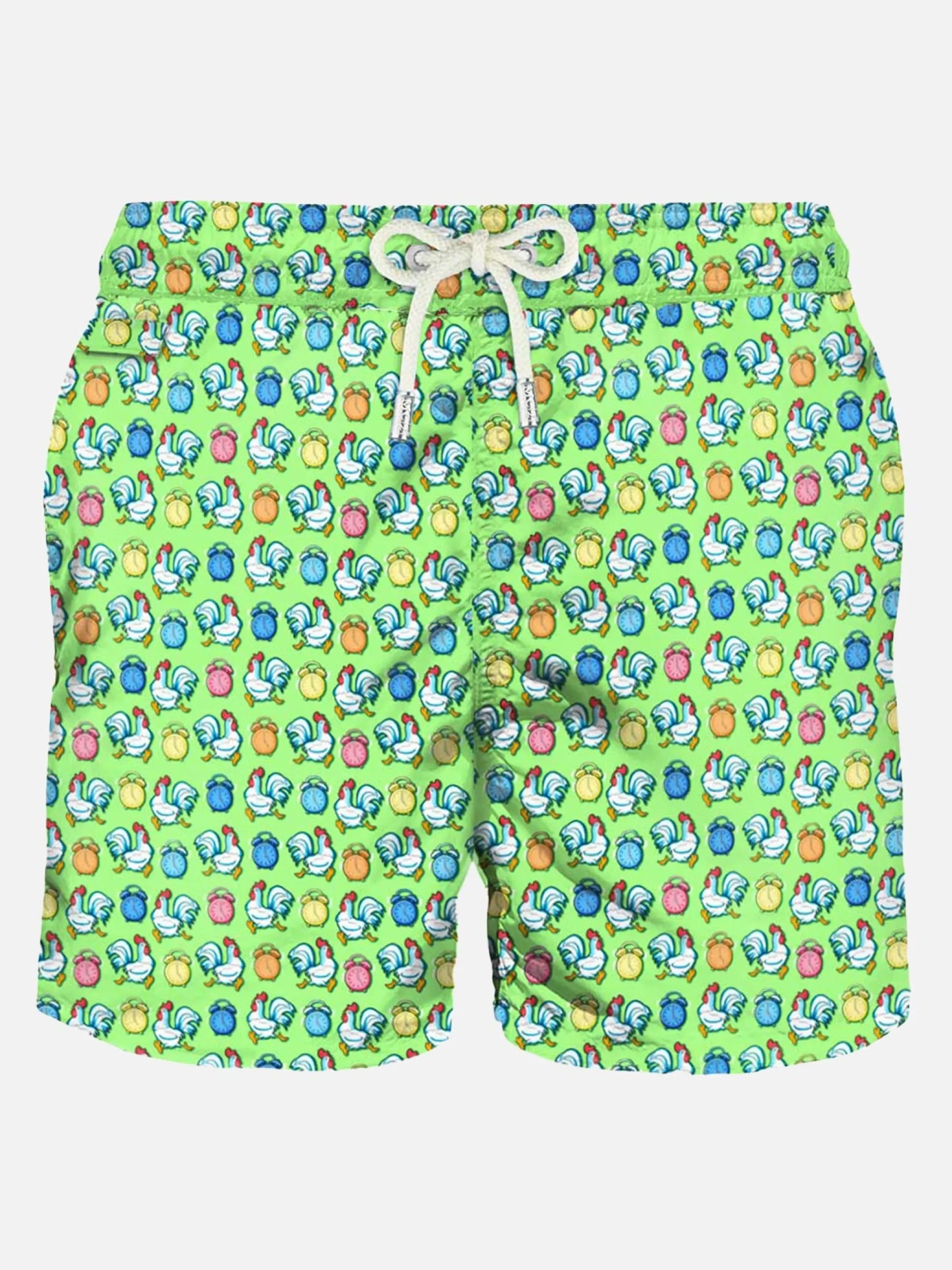 Herren-Badeshorts aus leichtem Stoff mit Hahnenmuster