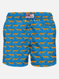 Herren-Badeshorts aus leichtem Stoff mit Leopardenmuster